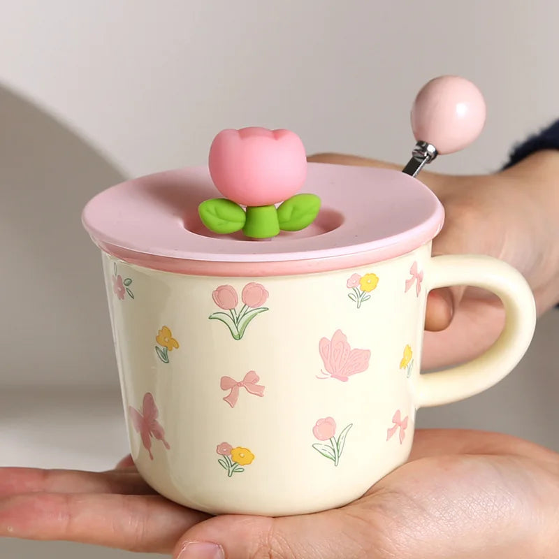 High Appearance Level Cute Style Tulip Flower Cups, Ceramic Mugs