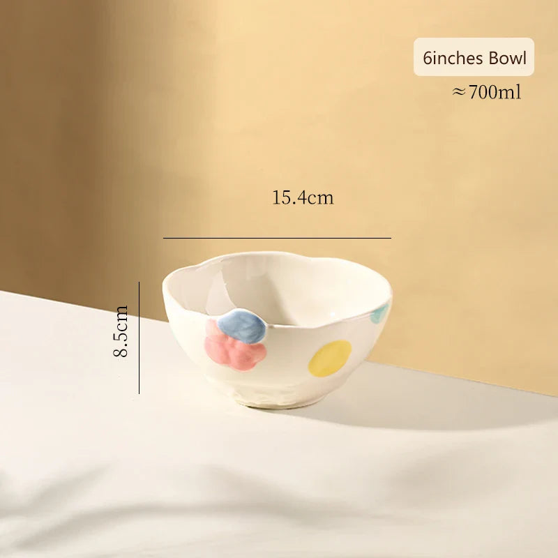 Cute Pattern Ceramic Plates Print Round Deep Tableware