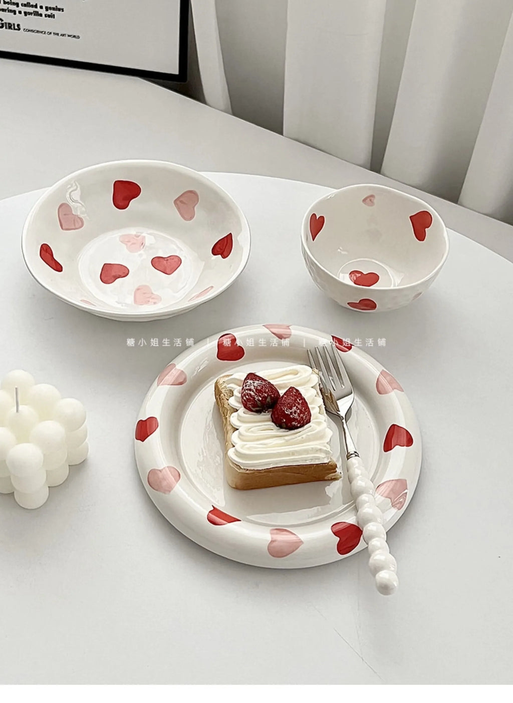 Love Ceramic Plate Bowl 8-inch Beautiful Spoon Small Fresh Dining Plate Three Piece