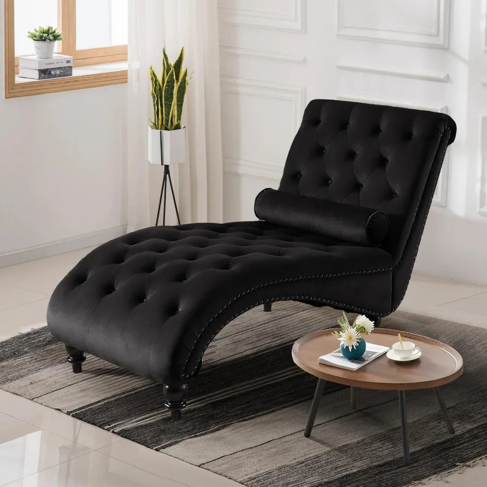 Chaise Lounge Chair Indoor, Modern Button Tufted Velvet Upholstered Leisure Accent Chair, Recliner Sofa Single Sleeper Sofa