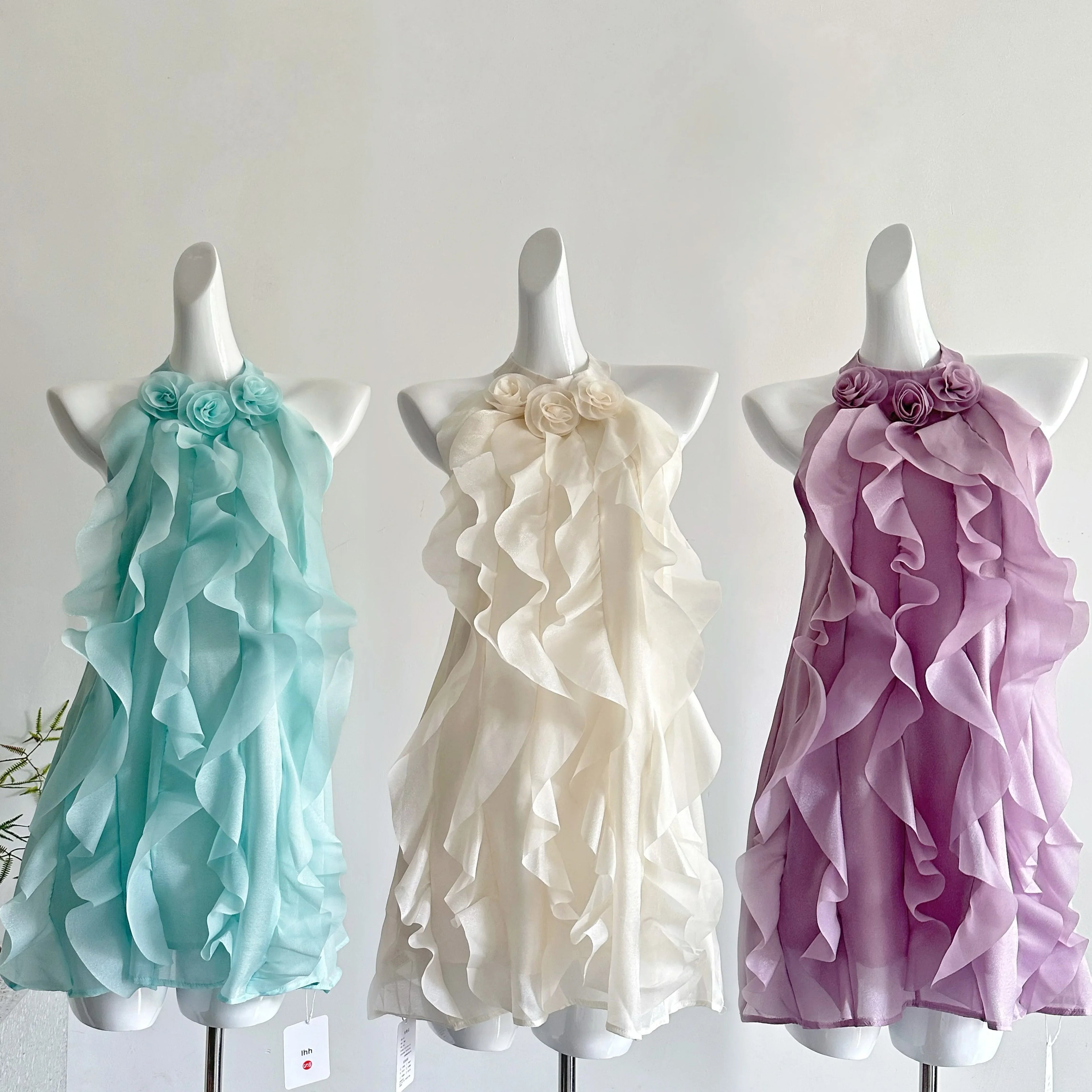 Women's Coquette Ruffle Dress Mini Chiffon Frock Design One-Piece Cute Sleeveless