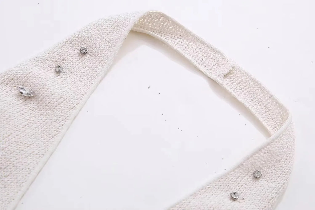 Diamond Women 2 Piece Set Luxury Knit Halter Backless Tank Tops+Shorts Casual Matching Streetwear Stretch Simple Suit