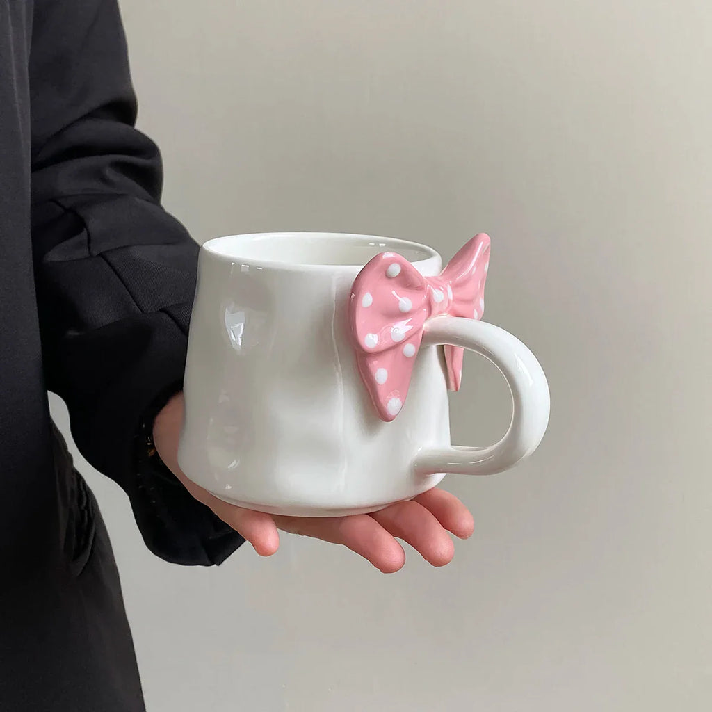 Polka Dot Creative Bow Handle Ceramic Mug