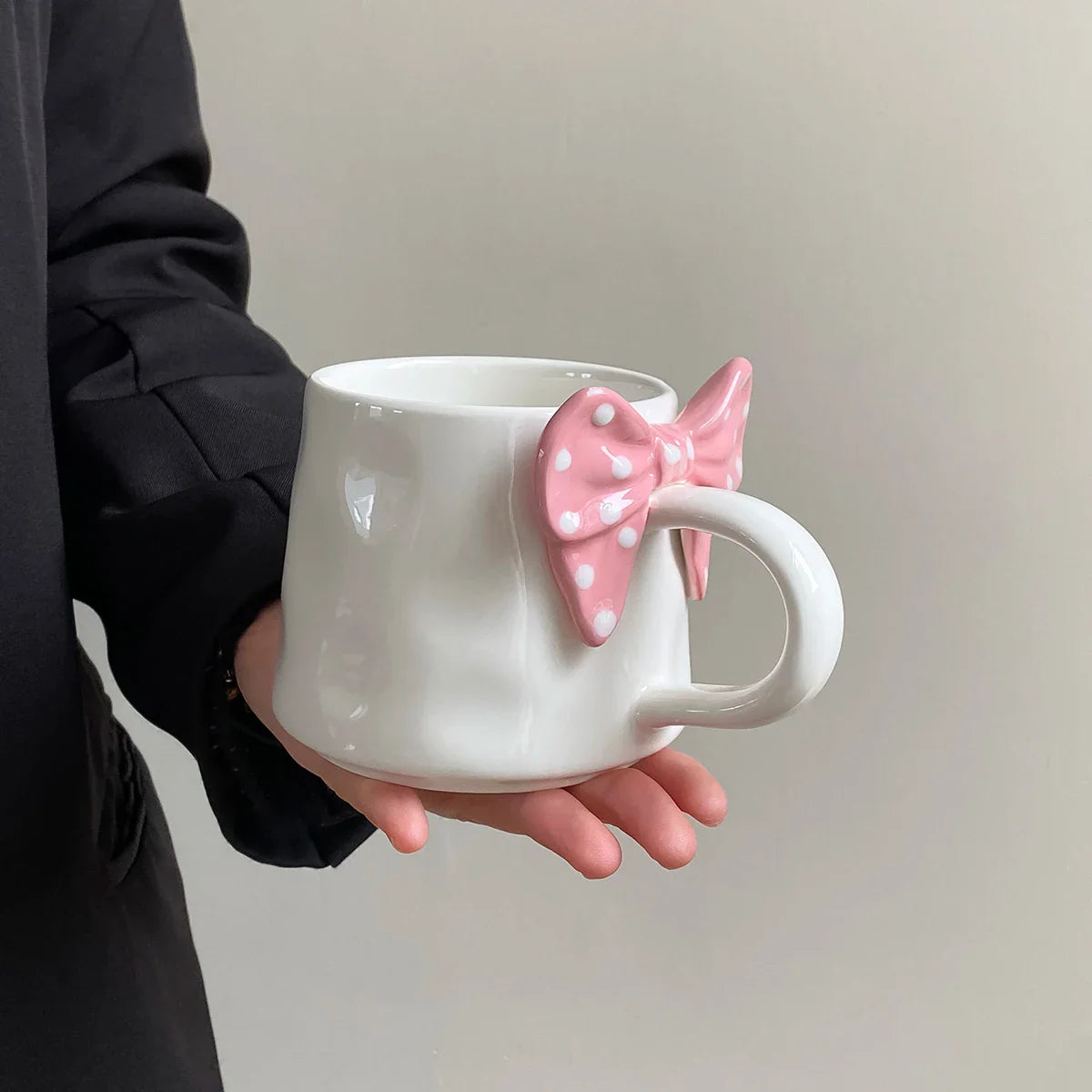 Polka Dot Creative Bow Handle Ceramic Mug