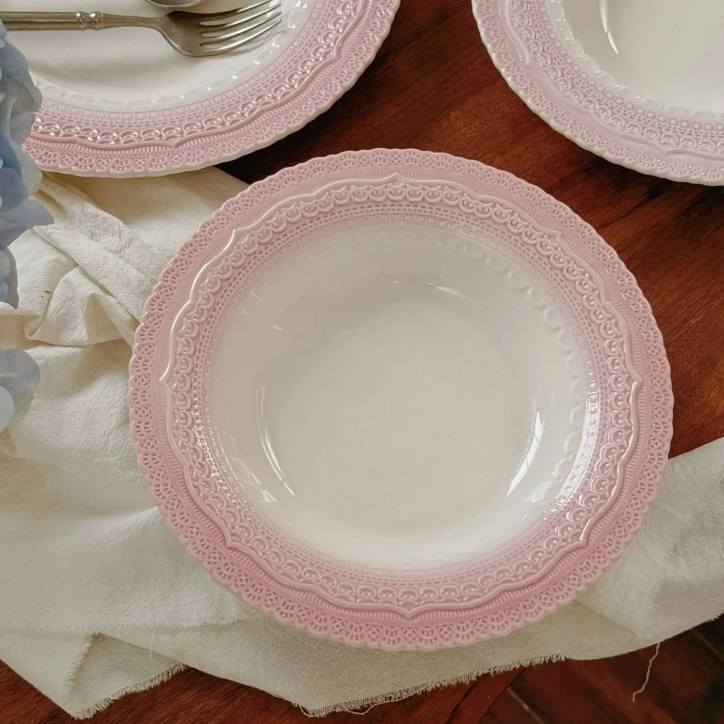 Pink Ceramic Plate French Underglaze Colored Plate Dinner Set Plates and Dishes