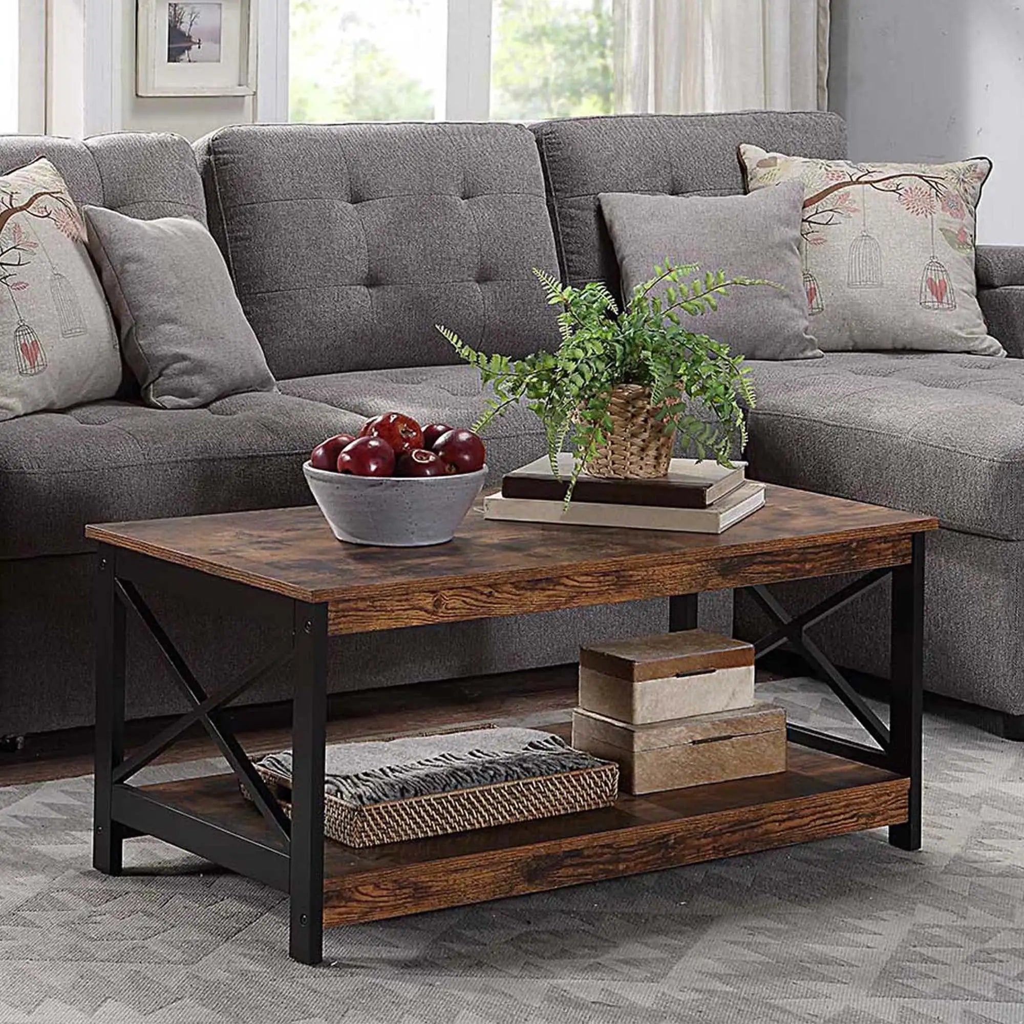 Oxford Coffee Table with Shelf, Transitional & Coastal Style,Two Tiers of Spacious Shelving