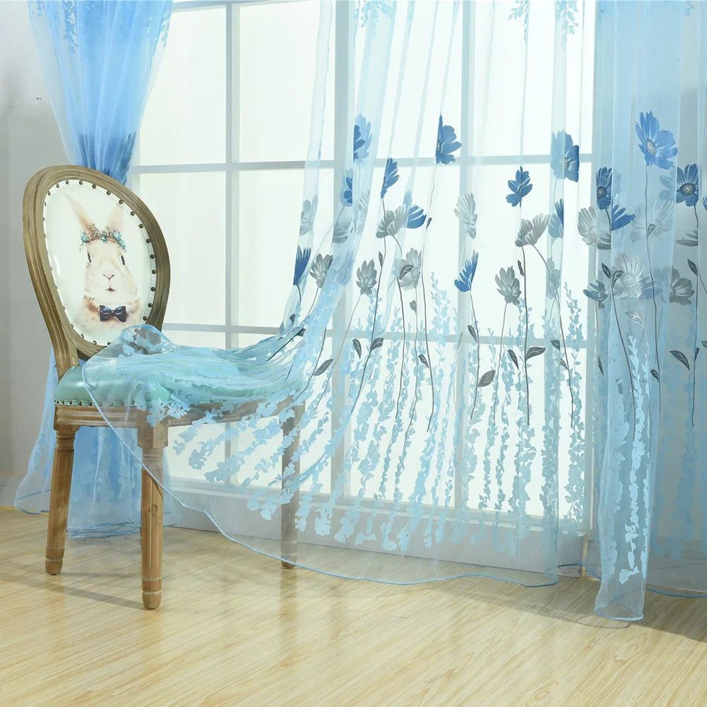Floral Tulle Sheer Curtains for Living Room Lace Embroidered Romantic Princess