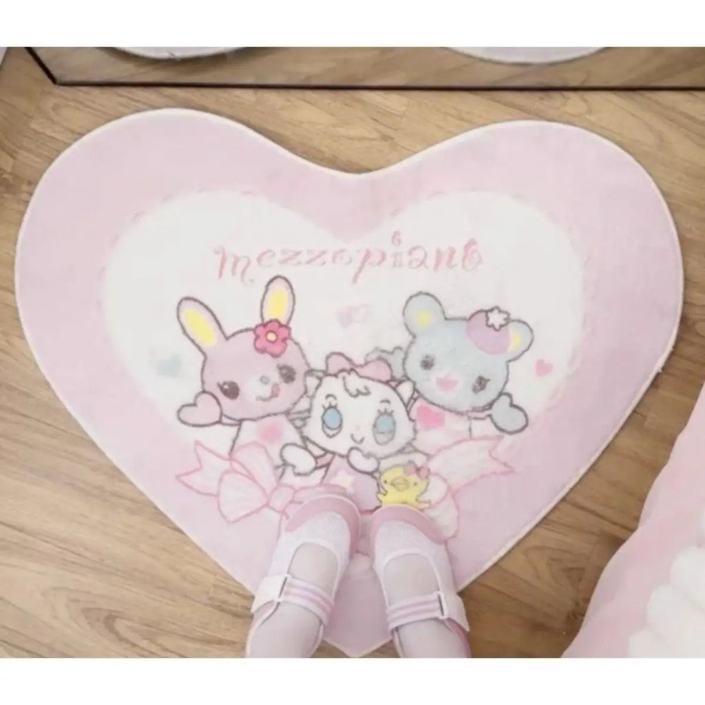 Japanese Cartoon Love Shape Carpet Lolita Cute Sweet Girl Fluffy Home Mats Imitation Cashmere Y2k Floor Mat