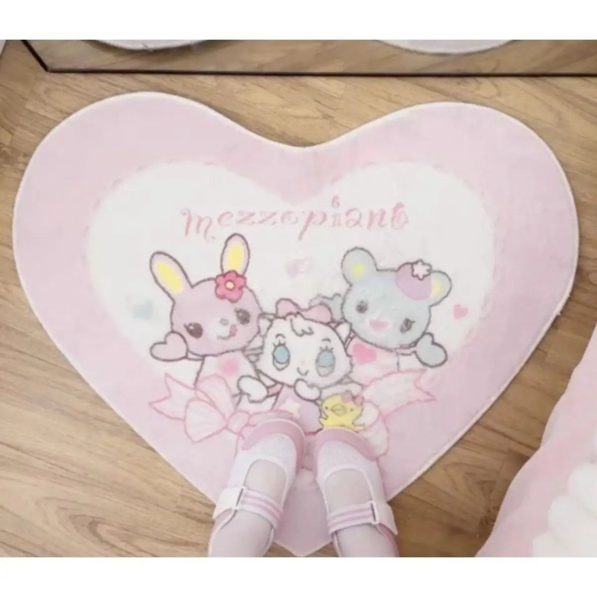 Japanese Cartoon Love Shape Carpet Lolita Cute Sweet Girl Fluffy Home Mats Imitation Cashmere Y2k Floor Mat