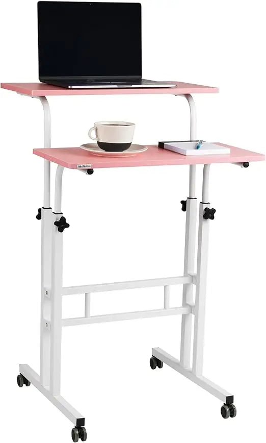 Pink Standing Desk, Adjustable Height, Computer Desk, Laptop Desk, Portable, Rolling, 15" L x 22" W x 39" H