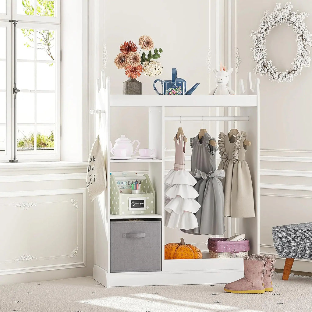 Kids Armoire Wardrobe Closet with Mirror and Storage Bin, Pink,  33.4 in W x 15.75 in D x 44.5 in H