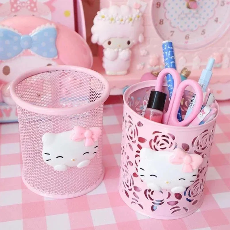 Hello Kitty Sanrio Animation Peripheral Cartoon Children's Pen Holder Creative Kawaii Desktop Storage Box Ornaments