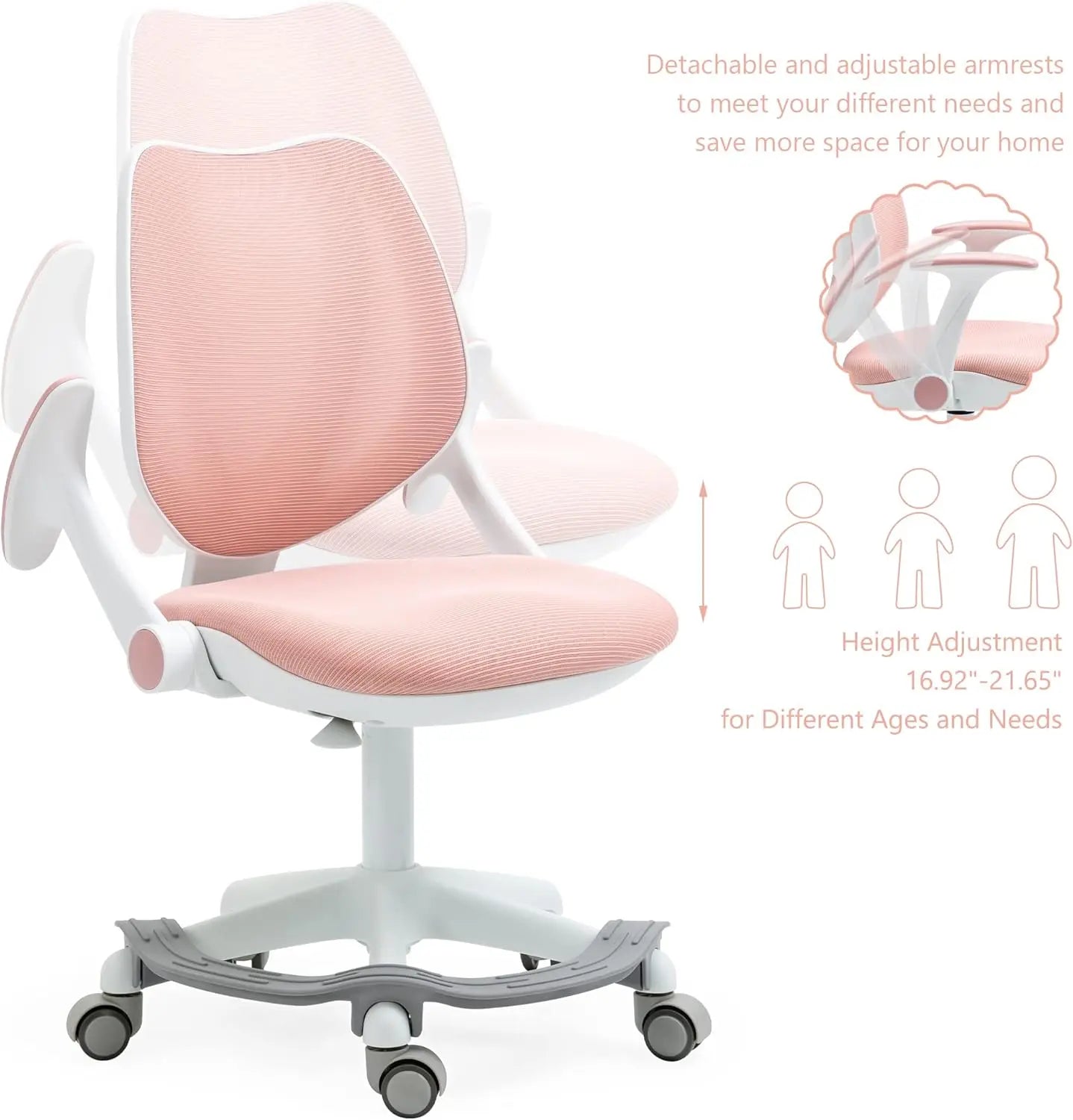Cute Kids Desk Chair - Computer Study Reading Office Swivel Chair With Adjustable Armrests And Footrest