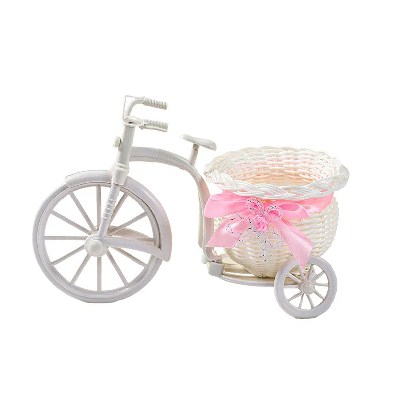 Plastic Flower Basket Vase Pink Tricycle Bicycle Model Home Garden Wedding Party Decor Romantic Cute Decor Figurines Miniatures