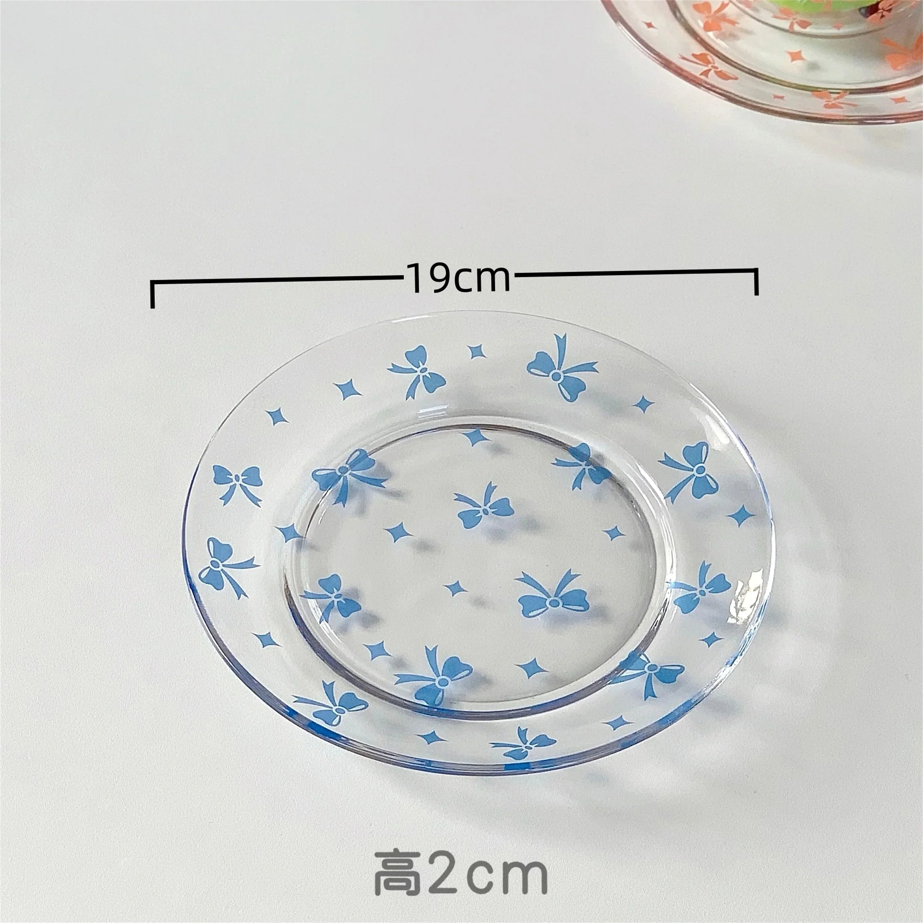 Pink and Blue Bow Glass Plate Plate