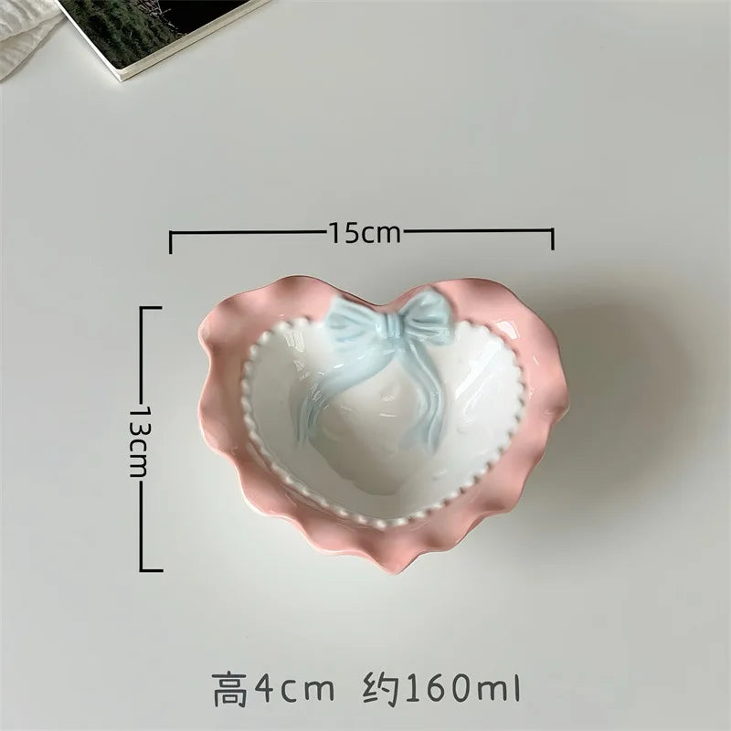 Cute Ceramic Dinner Plate Love Bow Wavy Edge
