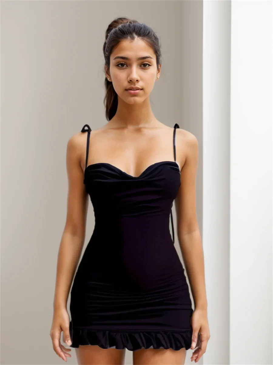 New High End Y2K Sexy Open Back Lace up Slim Fit Spicy Girl Short Summer Mini Dress