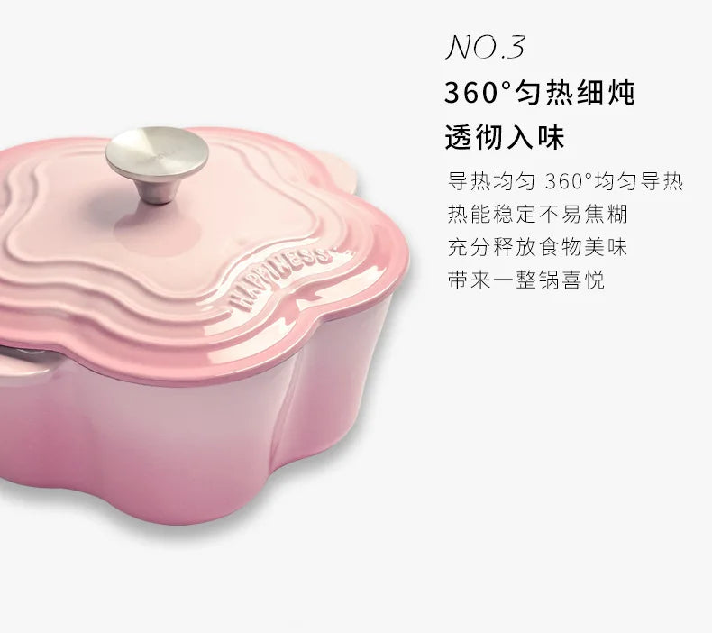 Petal Cast Iron Pots Dutch Oven Binaural Enamel Pot for Bake Bread and Casserole Dish Braising with Lid for All Heat Source