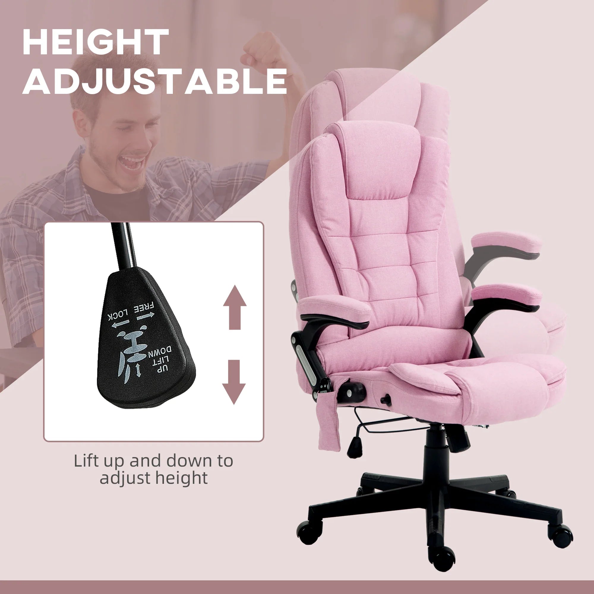 Massage Office Chair with 6 Points Heat Linen Executive Office Chair Pink