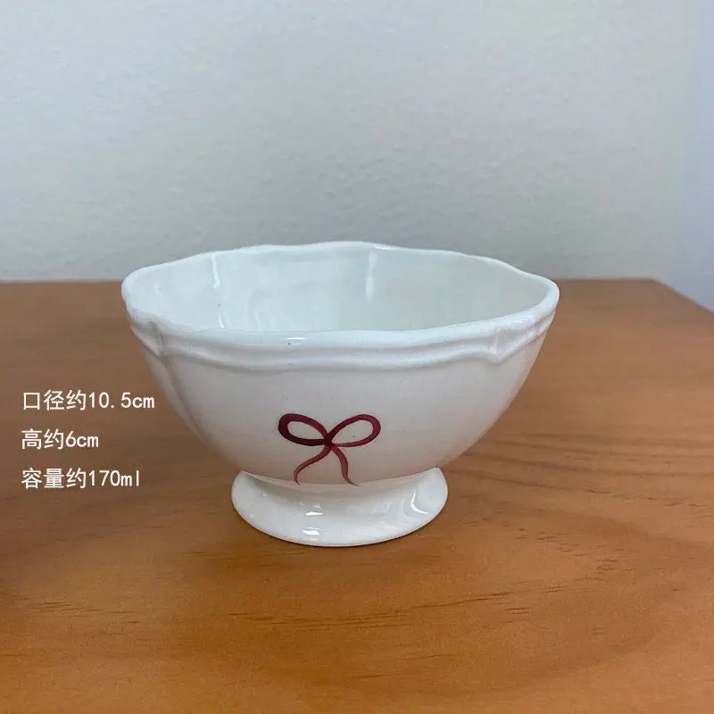 Vintage Red Bow Plate Deep Plate Underglaze Colored Ceramic Tableware Dishes