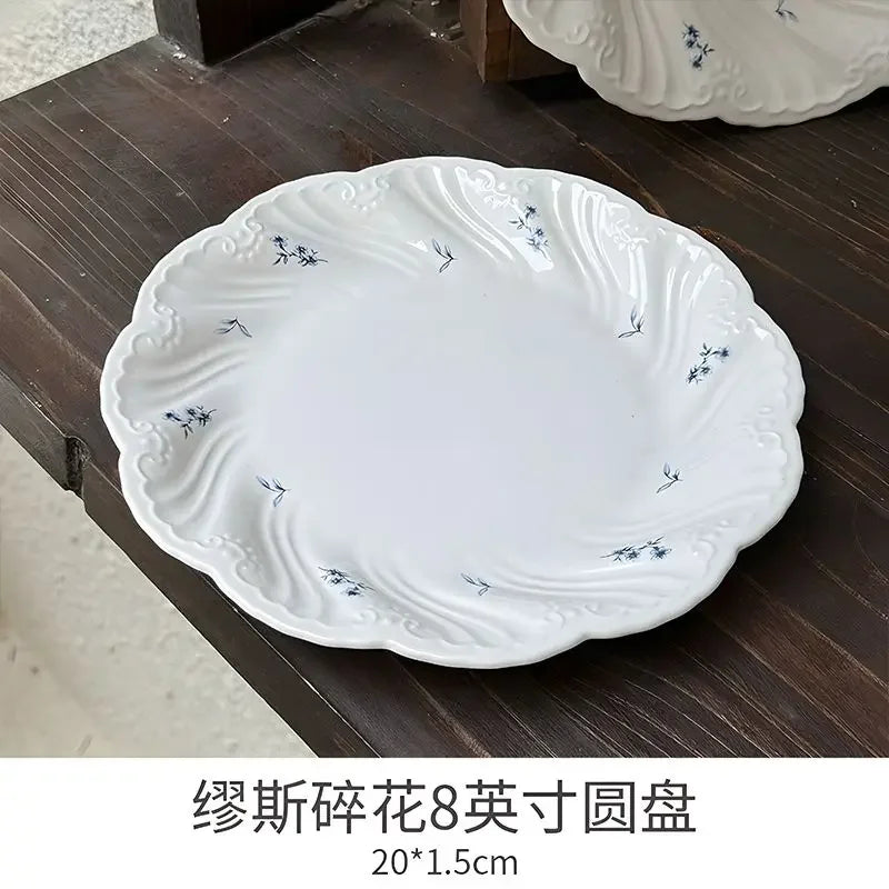 Ceramic Floral Bowl Dish Set Oval Plate New French Medieval High-end Cup Dish Set