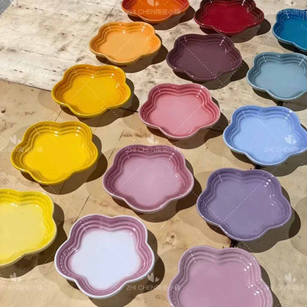 French Flower Shaped Small Plate Colored Ceramic