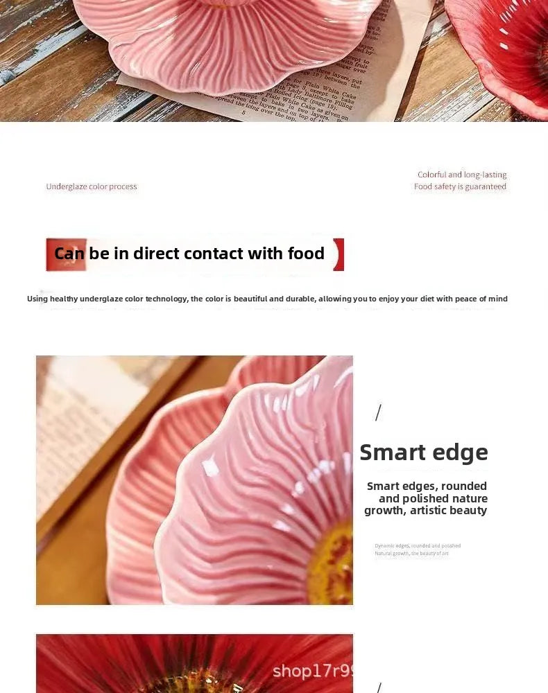 Ceramic Flower Serving Plate Cake Dessert Plate Flower Ceramic Bowl Tableware Set Dining Table