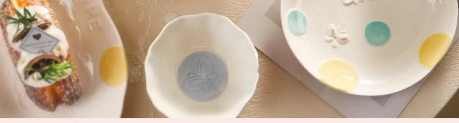 Cute Pattern Ceramic Plates Print Round Deep Tableware