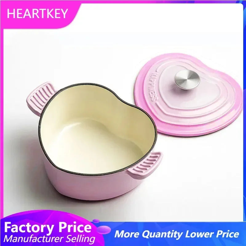 Pink Saucepan Enamel Pot Non-Stick Pot Heart-shaped Cookware Cast Iron Pot Kitchen Accessories Cooking Tools