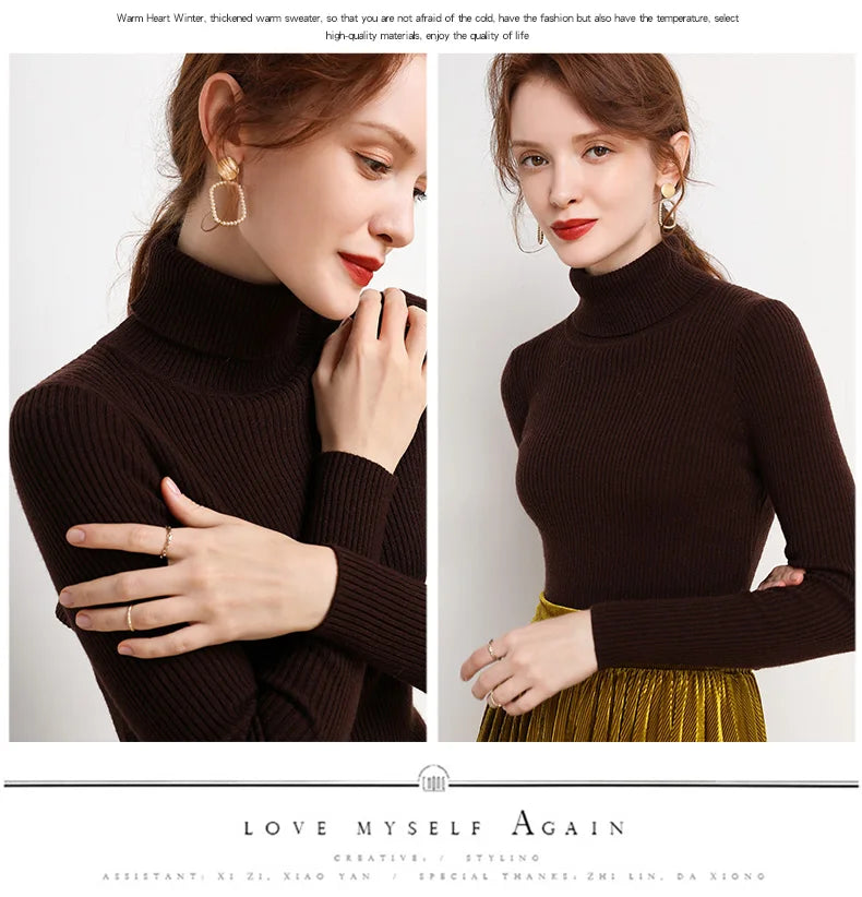 Women Fall Turtleneck Sweater Knitted Soft Pullovers Cashmere Jumpers Basic Soft Sweaters For Women Autumn Winter