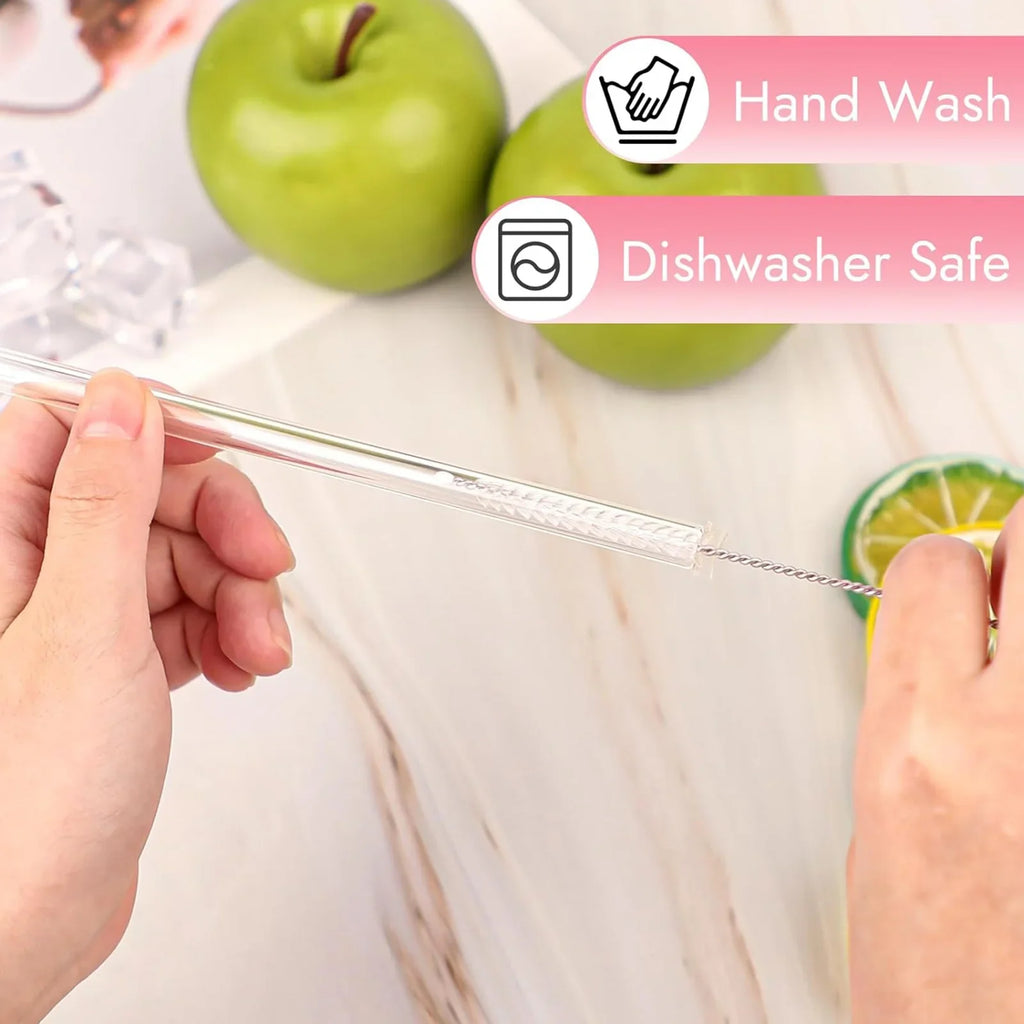 Cherry Design Reusable Straws Clear Glass Straws Colorful with 1 Cleaning Brush