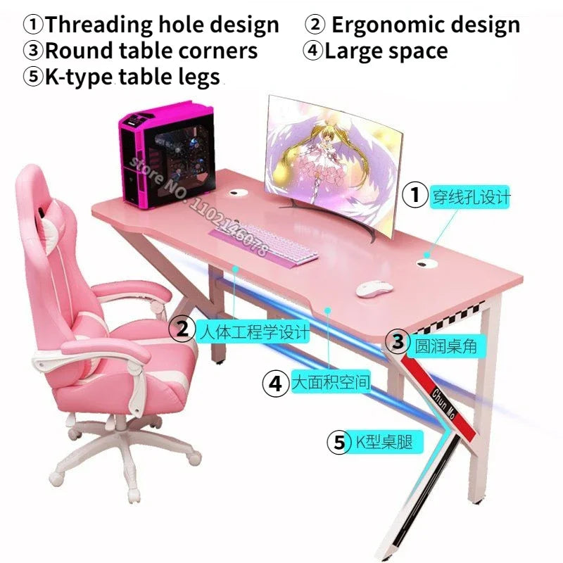 Pink Gaming Desk Girls Study Desk Laptop Table Computer Table Chair Live Gamer Home Live Desks Bedroom Desktop Gamer Desks