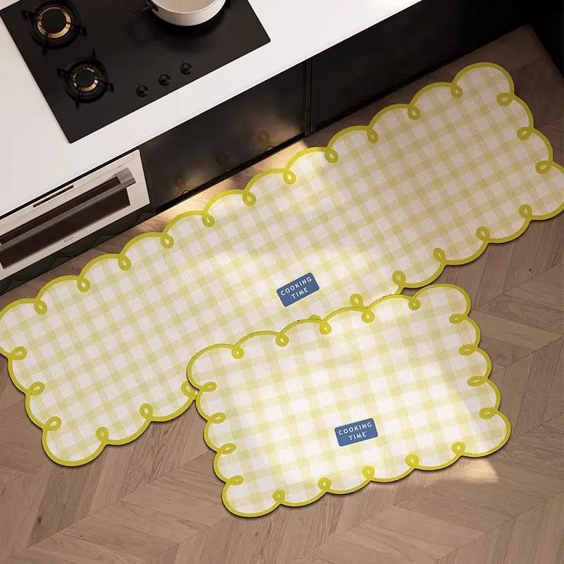 Simple Checkerboard Kitchen Special Dialgae Mud Absorbent Anti-Fouling Anti-Slip, Dirt-Resistant Carpet Home Decor