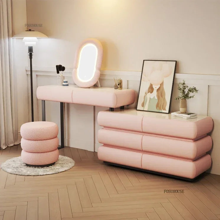 Multifunction Girls Vanity Table Corner Placement Mobile Luxury Dressers Set