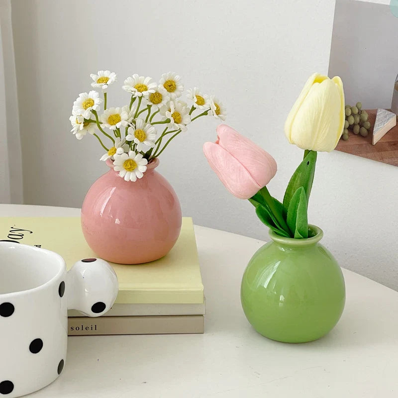 Mini Aesthetic Flower Vases Ceramics Vase Flower Arrangement - Flower Bottle Desktop Ceramic Plant Pot Home Decor