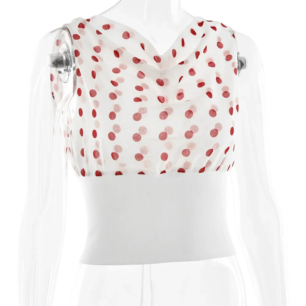 Sexy Off Shoulder Print Polka Dot Women Top White Patchwork Backless Bandage Top Female Spring Slim Casual Streetwear