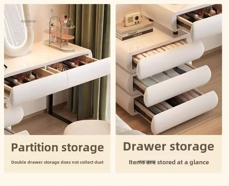 Multifunction Girls Vanity Table Corner Placement Mobile Luxury Dressers Set