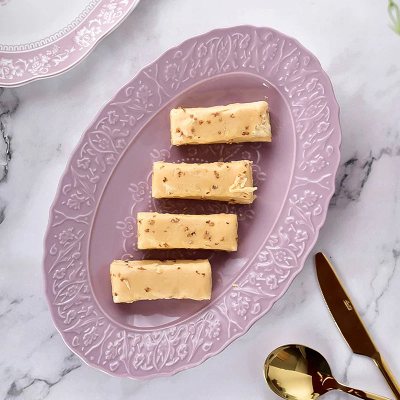 Purple Ceramic Plate Retro French Style Exquisite Dining Plates Home High End Tableware