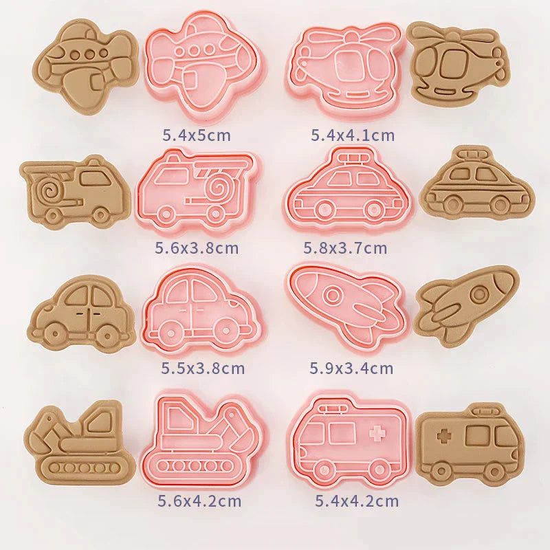 Cookie Cutters Plastic 3D Cute Cartoon Pressable Biscuit Mold Cookie Stamp Kitchen Baking Pastry Bakeware 8 Pcs/set