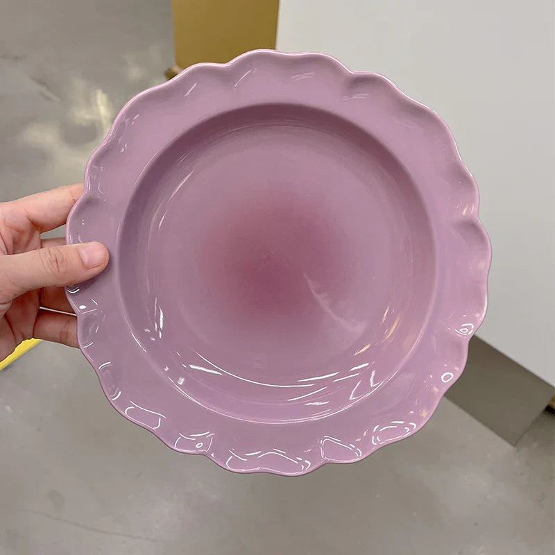 French Style Ceramic Plate Gradient Floral Shape Porcelain Dinnerware