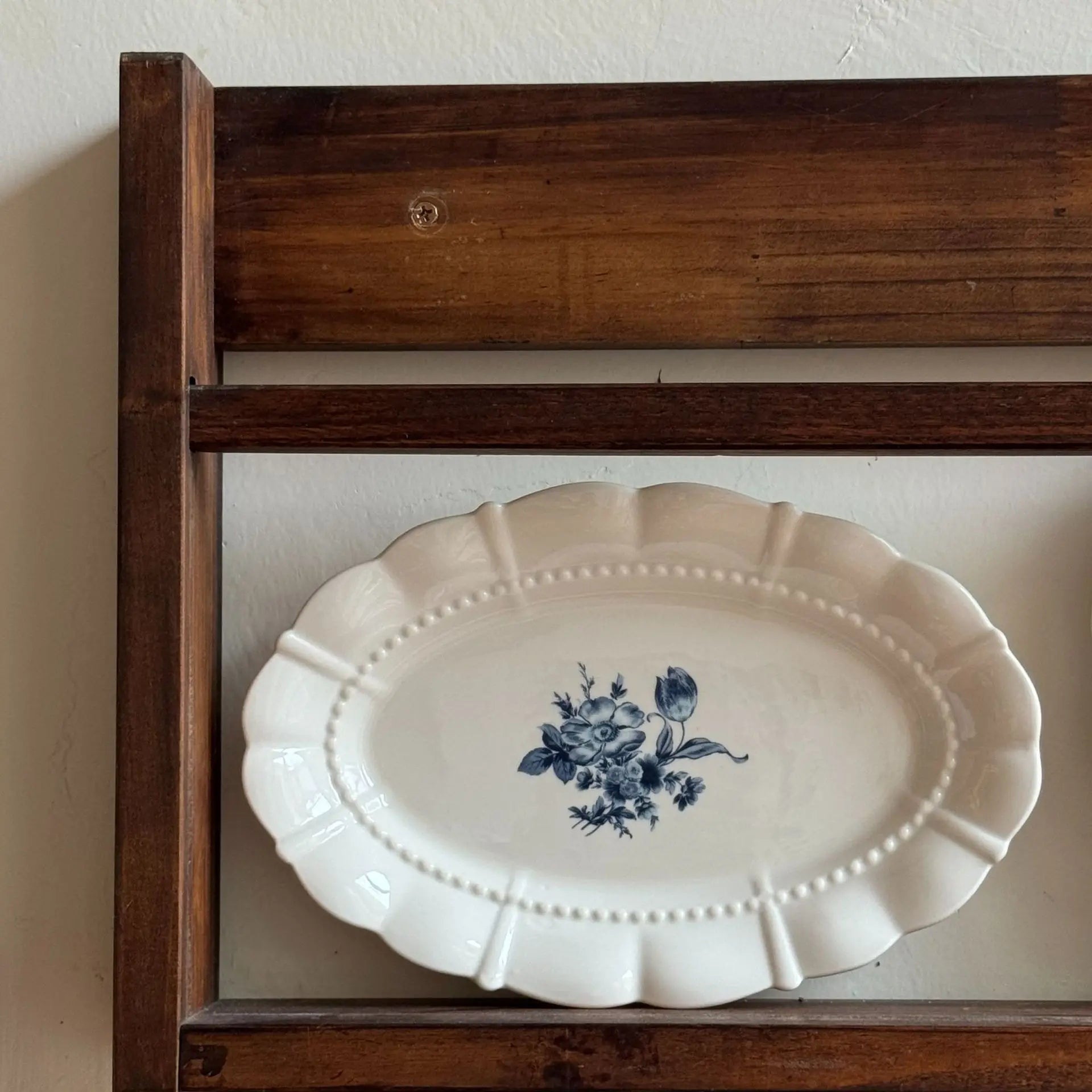 French Vintage Blue Floral Ceramic Plate Oval Dish High Value Dessert Serving Tableware