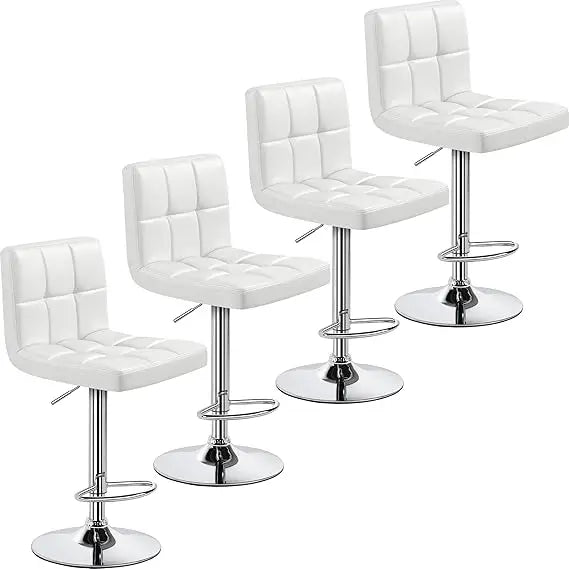Set of 4, Adjustable PU Leather Swivel Barstools, Modern Counter Stools with Back and Footrest, Counter Height Barst