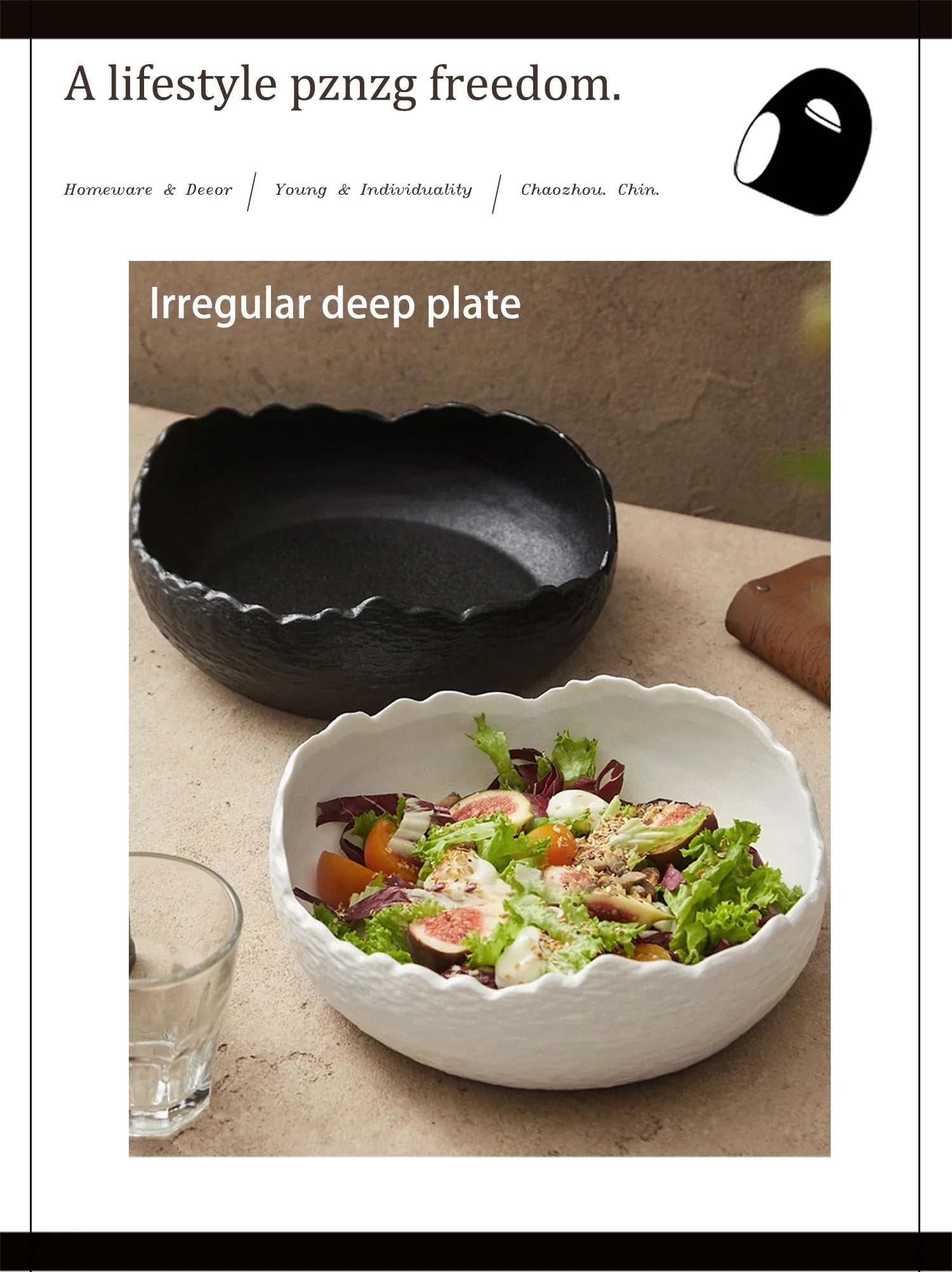 Irregular Ceramic Deep Salad Plate Frosted Cold Dish Plate Fruit Salad Bowl