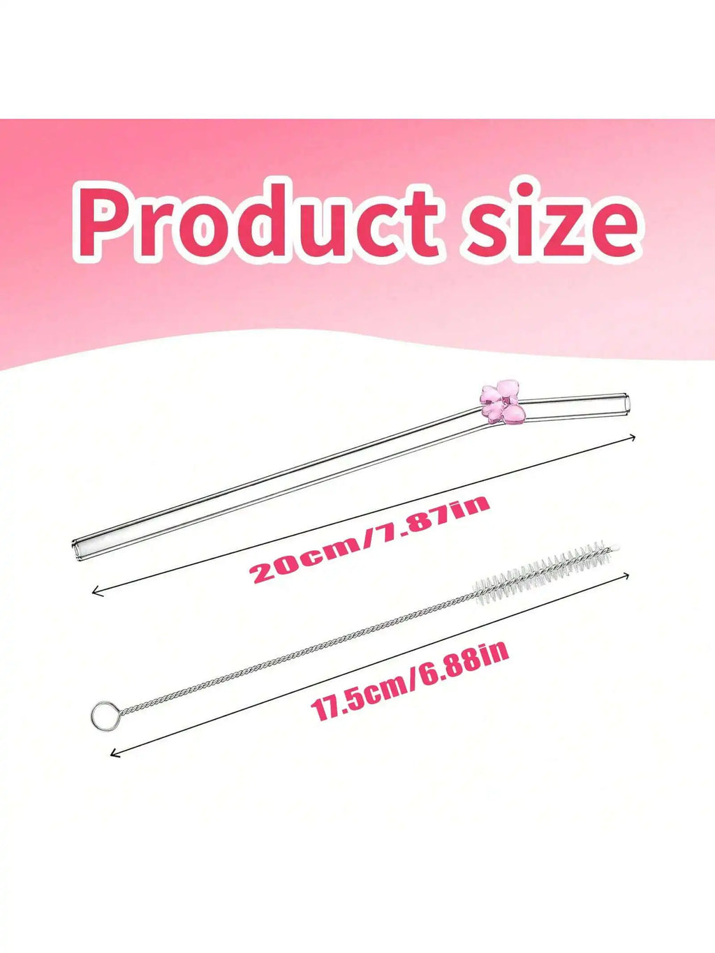 Reusable Cute Bow Glass Straws with  Cleaning Brush