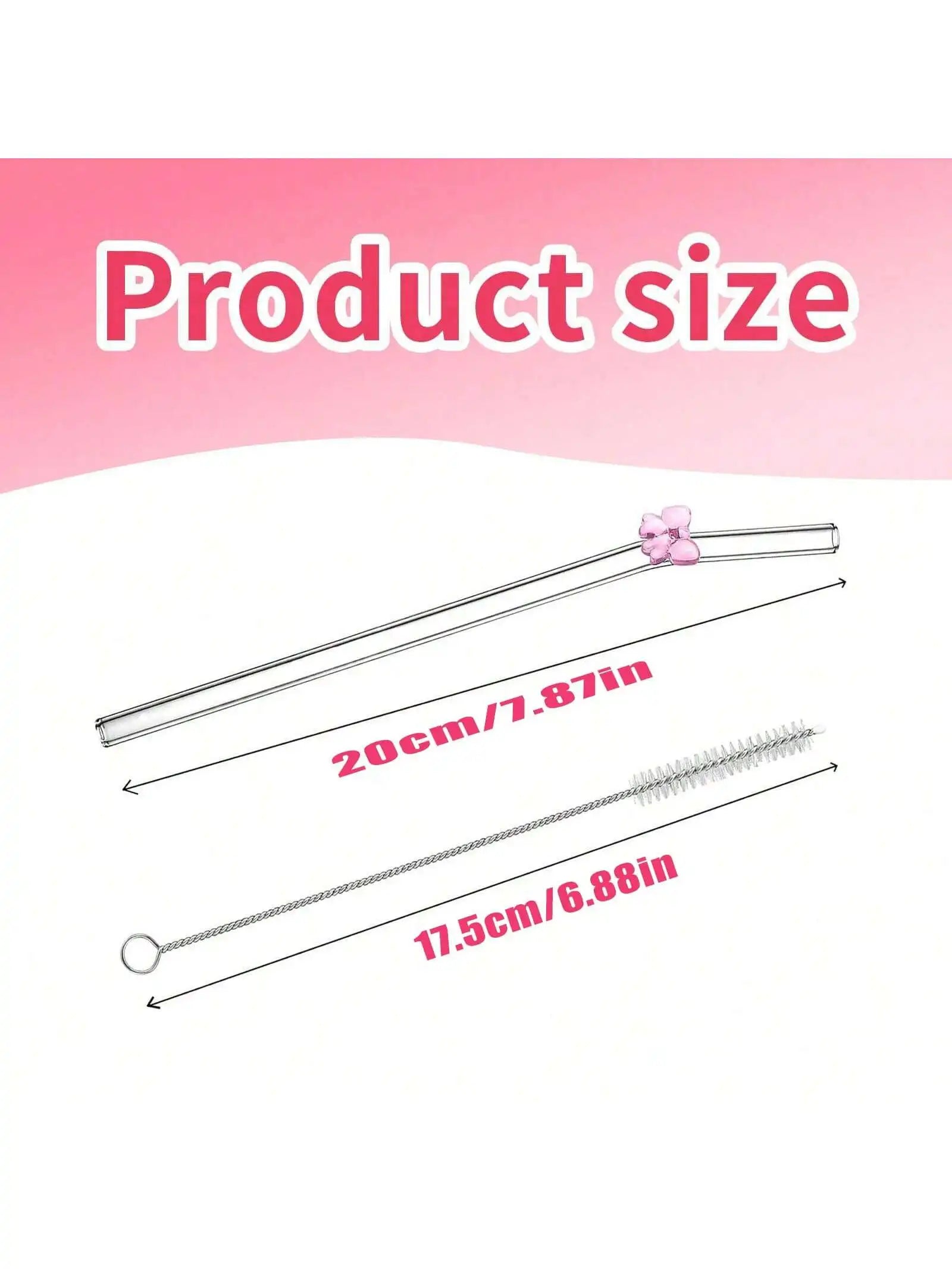 Reusable Cute Bow Glass Straws with  Cleaning Brush