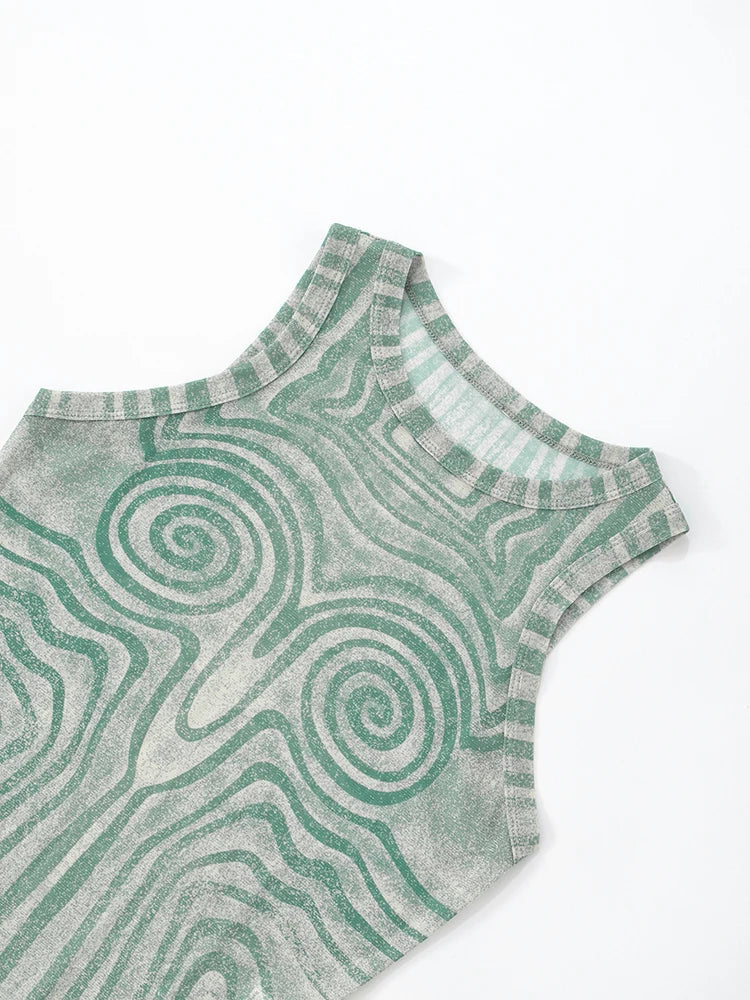 Geometric Print Patchwork 2 Piece Set Women o-Neck Skinny Bodysuit+Wide-leg Trousers Sexy Outfits