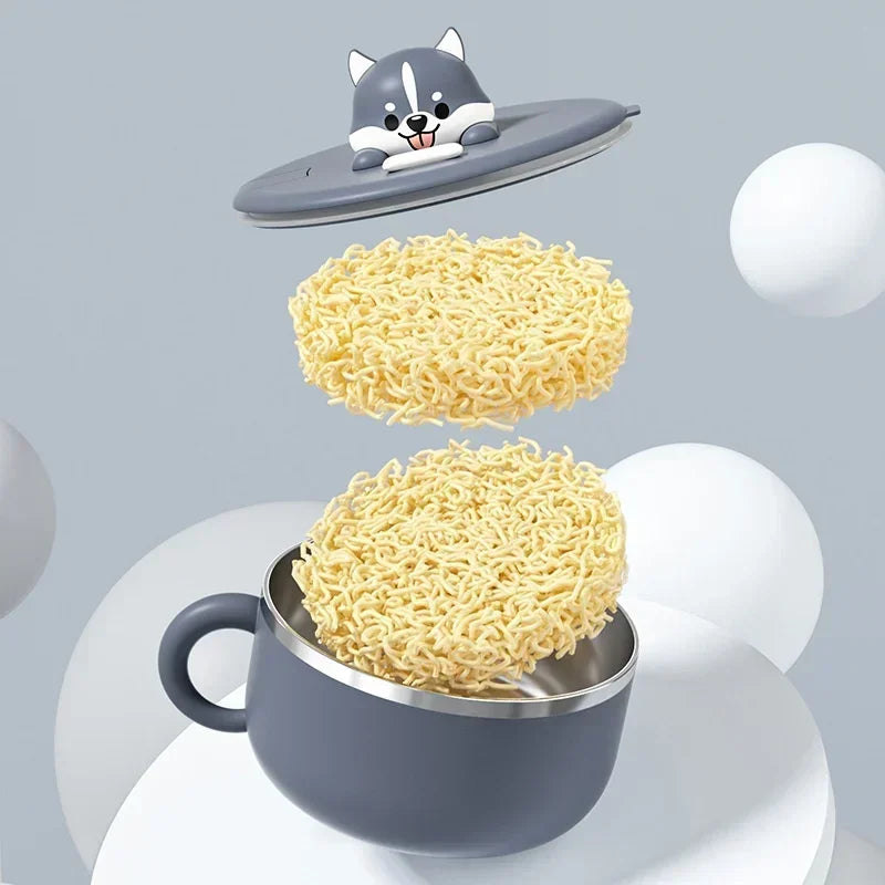 Ramen Bowl with Lid Cute Shiba Inu Stainless Steel Instant Noodle Cooker with Water Filter Cover Kitchen Accessories 1200ml