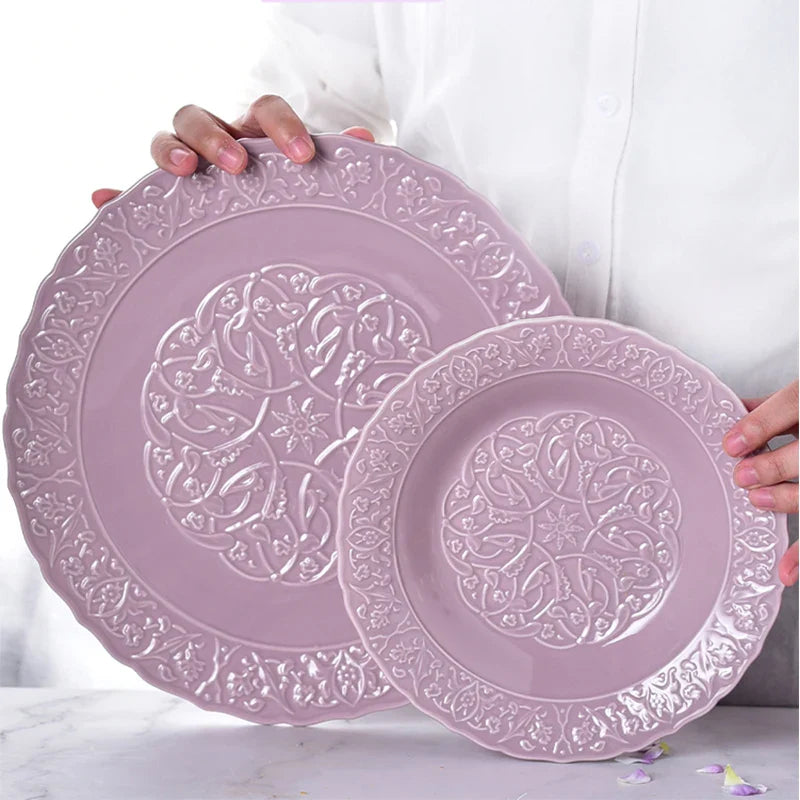 Purple Ceramic Plate Retro French Style Exquisite Dining Plates Home High End Tableware