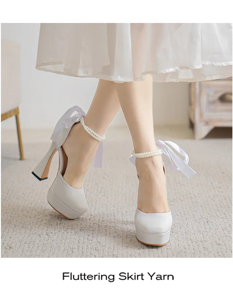Fashion Super High Heels Sandals Bow Buckle Square Head Heels Ladies Shoes