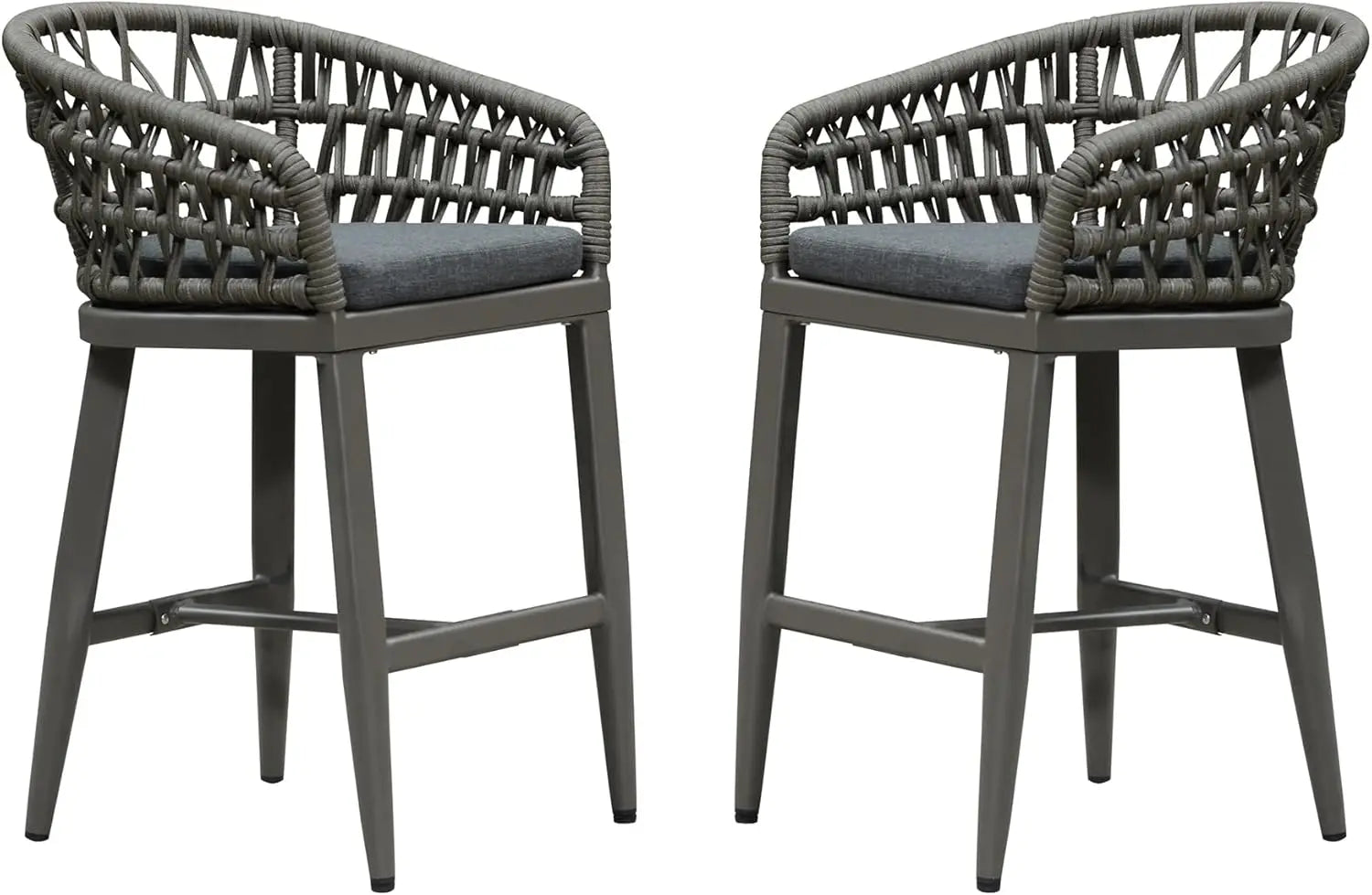 Outdoor Rattan Counter Height Bar Stools Chair, Modern Upholstered Patio Bar Stool with Backrest for Indoor and Outdoor Kitchen